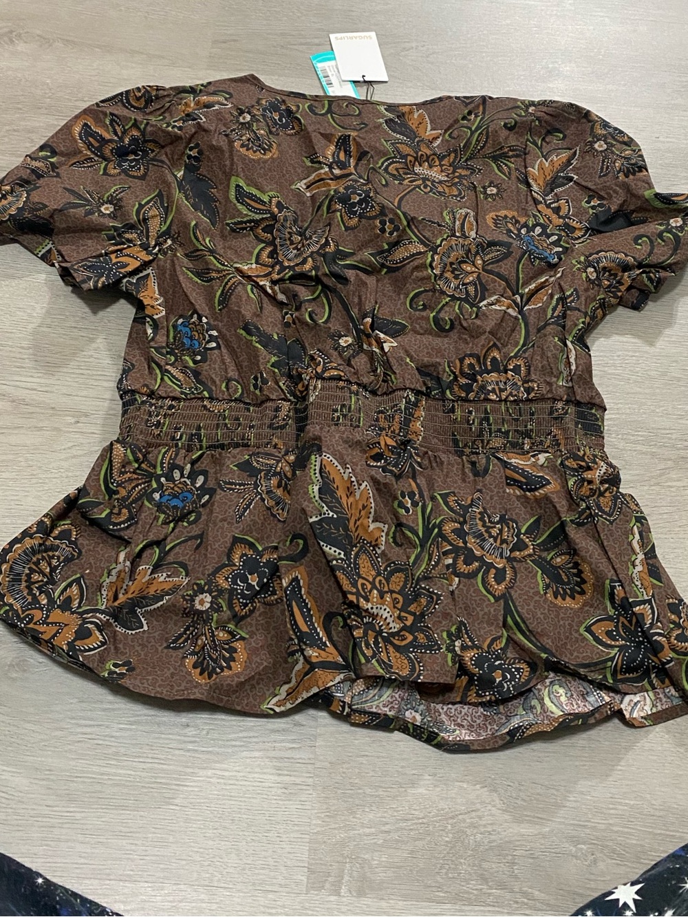 NEW StitchFix Sugarlips Desirae Floral Boho Peplum Cotton Blouse Size XL - Picture 4 of 9
